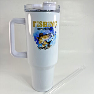 Fishing Tumbler 30oz Insulated Cup White Handle Travel Mug